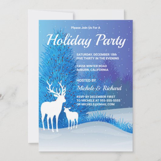 雪の中のトナカイのパーティー招待状 招待状 (正面)