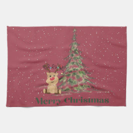 雪の中のトナカイ キッチンタオル