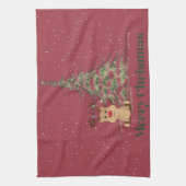 雪の中のトナカイ キッチンタオル (縦)