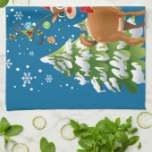 雪の中のトナカイ キッチンタオル (折り畳み)