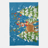 雪の中のトナカイ キッチンタオル (縦)
