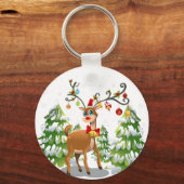 雪の中のトナカイ キーホルダー (正面)