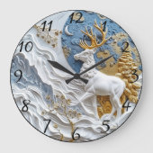 雪の中のトナカイ ラージ壁時計 (正面)