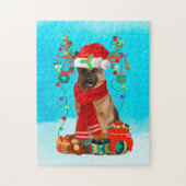 雪の中のドイツの羊飼いクリスマスの贈り物 ジグソーパズル (縦)