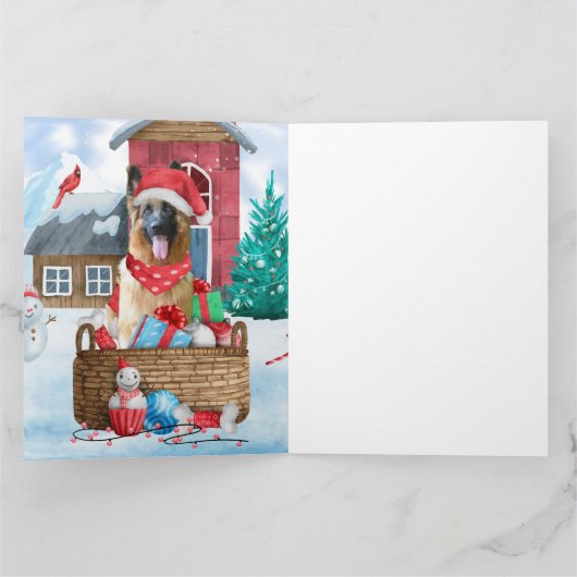 雪の中のドイツの羊飼い犬クリスマスドッグハウス カード (内部)