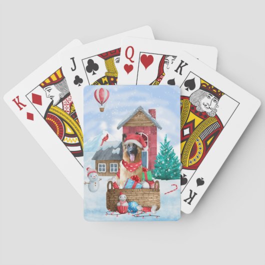 雪の中のドイツの羊飼い犬クリスマスドッグハウス トランプ (裏面)