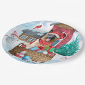 雪の中のドイツの羊飼い犬クリスマスドッグハウス ペーパープレート (アングル)