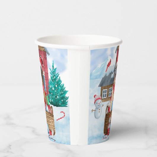 雪の中のドイツの羊飼い犬クリスマスドッグハウス 紙コップ (右)