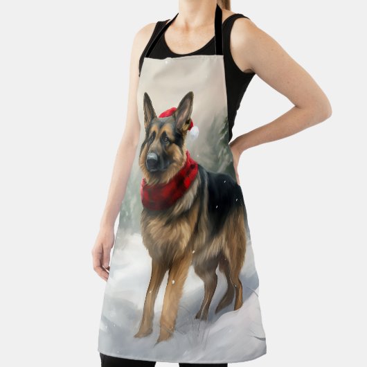 雪の中のドイツの羊飼い犬 エプロン (インサイチュ)