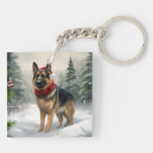 雪の中のドイツの羊飼い犬 キーホルダー (裏面)