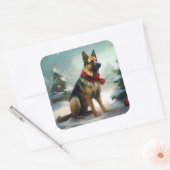 雪の中のドイツの羊飼い犬 スクエアシール (封筒)