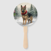 雪の中のドイツの羊飼い犬 ハンドファン (正面)