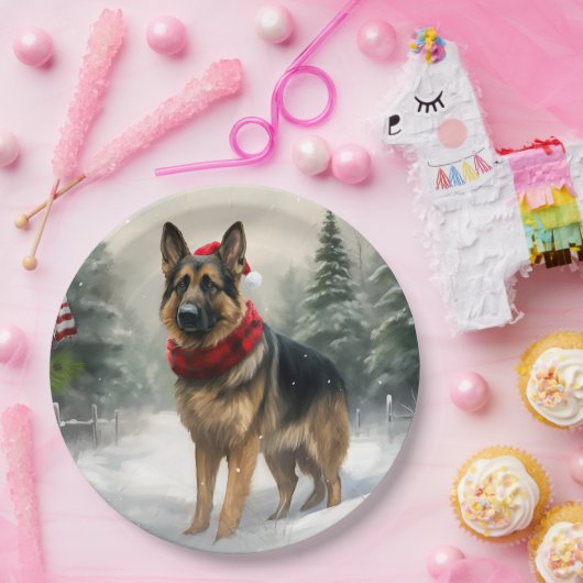 雪の中のドイツの羊飼い犬 ペーパープレート (パーティー)