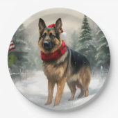雪の中のドイツの羊飼い犬 ペーパープレート (正面)