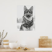 雪の中のドイツの羊飼い犬 ポスター (キッチン)