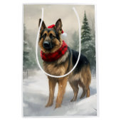 雪の中のドイツの羊飼い犬 ミディアムペーパーバッグ (正面)