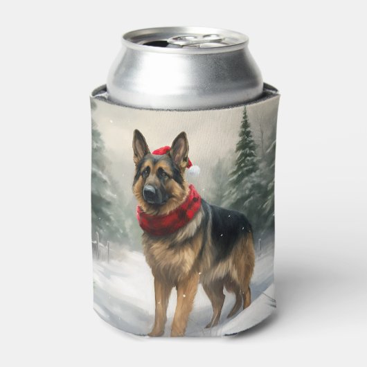 雪の中のドイツの羊飼い犬 缶クーラー (缶正面)
