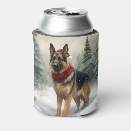 雪の中のドイツの羊飼い犬 缶クーラー (缶裏面)