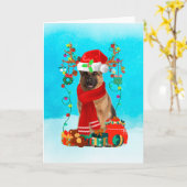 雪の中のドイツ牧羊犬とクリスマスプレゼント カード (黄色い花)