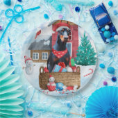 雪の中のドバーマンドッグのクリスマスドッグハウス ペーパープレート (パーティー)