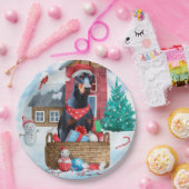 雪の中のドバーマンドッグのクリスマスドッグハウス ペーパープレート (パーティー)