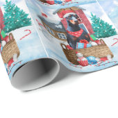 雪の中のドバーマンドッグのクリスマスドッグハウス ラッピングペーパー (ロールコーナー)