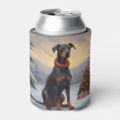 雪の中のドーベルマン クリスマス 缶クーラー (缶正面)