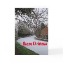 雪の中のナローボート。クリスマス