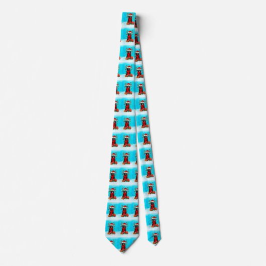 雪の中のニューファンドランドとクリスマスプレゼント ネクタイ (正面)