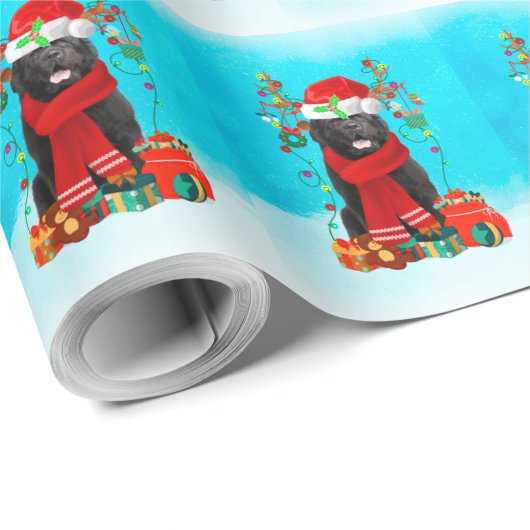 雪の中のニューファンドランドとクリスマスプレゼント ラッピングペーパー (ロールコーナー)