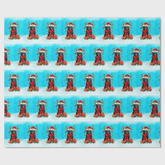 雪の中のニューファンドランドとクリスマスプレゼント ラッピングペーパー (フラット)