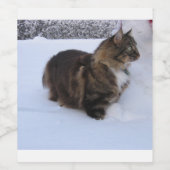 雪の中のノルウェーの林猫 ワインラベル (シングルラベル)