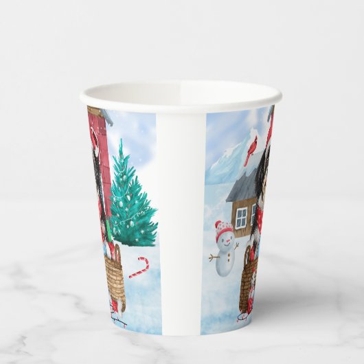 雪の中のハバニーズ犬のクリスマスドッグハウス 紙コップ (左)