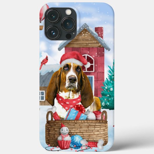 雪の中のバセットハウンドとクリスマスの犬小屋 Case-Mate iPhoneケース (裏面)