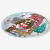 雪の中のバセット犬クリスマスドッグハウス ペーパープレート (アングル)