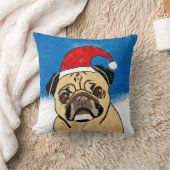 雪の中のパグドッグのクリスマスウォーターカラーアートポートレート クッション (ブランケット)