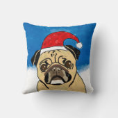 雪の中のパグドッグのクリスマスウォーターカラーアートポートレート クッション (裏面)