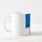 雪の中のパグドッグのクリスマスウォーターカラーアートポートレート コーヒーマグカップ (左)