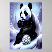 雪の中のパンダと金属製の球体 | AIアートポスター ポスター (正面)