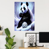 雪の中のパンダと金属製の球体 | AIアートポスター ポスター (ホームオフィス)