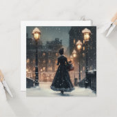 雪の中のビクトリア時代の女性 カード (正面/裏面インサイチュ)