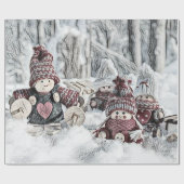 雪の中のビンテージのノームの絵を描く ラッピングペーパー (フラット)