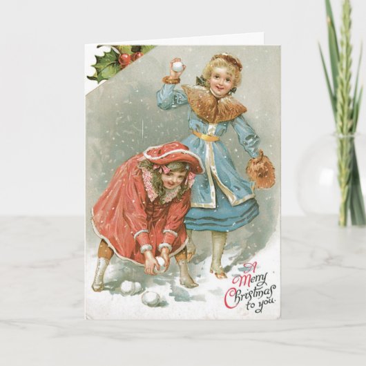 雪の中のビンテージ遊クリスマスカードガールズ シーズンカード (正面)