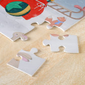 雪の中のビーグル犬とクリスマスプレゼント ジグソーパズル (側面)