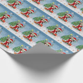 雪の中のビーグル犬とクリスマスプレゼント ラッピングペーパー (角)