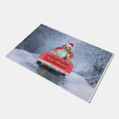 雪の中のビーグル犬のクリスマストラックに座って ドアマット (アングル)