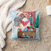 雪の中のビーグル犬クリスマスドッグハウス クッション (ブランケット)