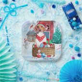 雪の中のビーグル犬クリスマスドッグハウス ペーパープレート (パーティー)