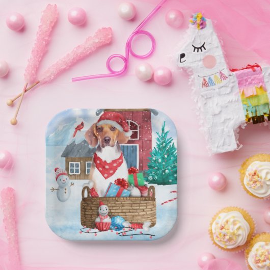 雪の中のビーグル犬クリスマスドッグハウス ペーパープレート (パーティー)