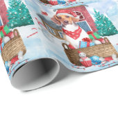 雪の中のビーグル犬クリスマスドッグハウス ラッピングペーパー (ロールコーナー)
